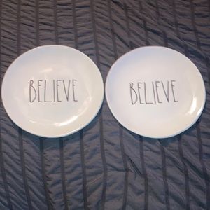 Rae Dunn, 8 inch, White, Believe Plates, Set of Two, Never Used